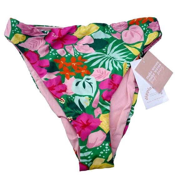 NWT Dippin Daisy’s One Shoulder Tropical Bikini Set High Waist Swimsuit USA Made - Picture 4 of 15